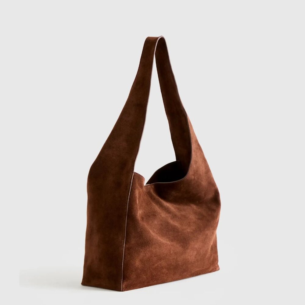 NWT Quince Italian Leather Suede Slouchy Shoulder Bag in Chocolate Brown